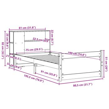 Bücherregalbett ohne Matratze 75x190 cm Massivholz Kiefer