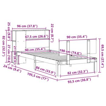 Massivholzbett mit Regal ohne Matratze 90x190 cm Kiefer