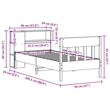 Massivholzbett mit Regal ohne Matratze 90x200 cm Kiefer