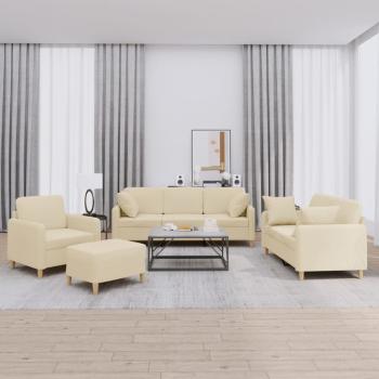 ARDEBO.de - 4-tlg. Sofagarnitur mit Kissen Creme Stoff