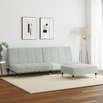Schlafsofa 2-Sitzer mit Fußhocker Hellgrau Samt