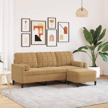 ARDEBO.de - 3-Sitzer-Sofa mit Hocker Braun 180 cm Samt