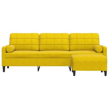 Sofa 3-Sitzer mit Hocker Gelb 210 cm Samt