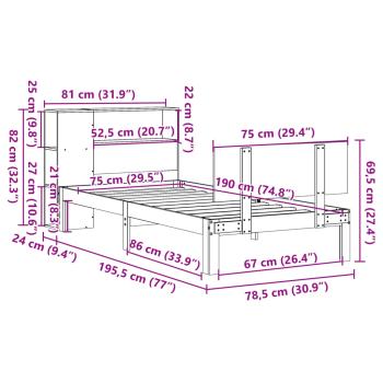 Bücherregalbett ohne Matratze 75x190 cm Massivholz Kiefer