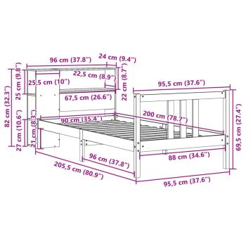 Massivholzbett mit Regal ohne Matratze Weiß 90x200 cm Kiefer