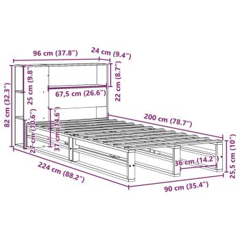 Massivholzbett mit Regal ohne Matratze Weiß 90x200 cm