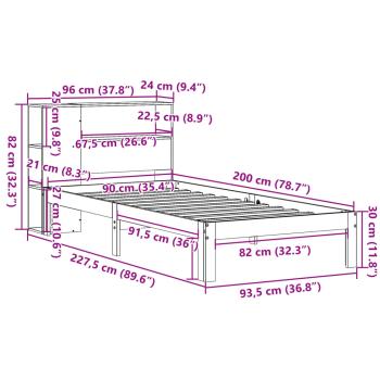 Massivholzbett mit Regal ohne Matratze 90x200 cm Kiefer
