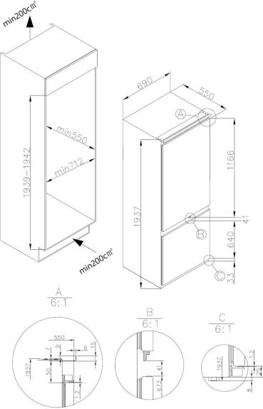 Amica EKGCS 389 200 Einbau-Kühl-/Gefrierkombination, Nischenhöhe: 194 cm, 341 L, NoFrost, Schlepptür-Technik, Ökofunktion, Superkühlfunktion, Inverter Kompressor, weiß (1195130)