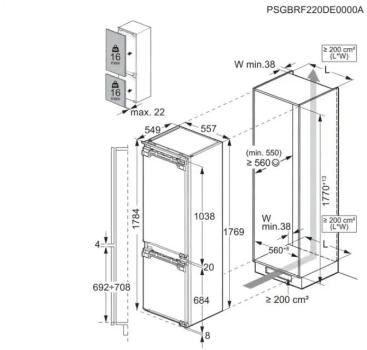 AEG OSC5S183EF Einbau Kühl-Gefrierkombination, Nischenhöhe 178 cm, 262 L, LowFrost, Festtürtechnik, Frostmatic, Flexi-Space