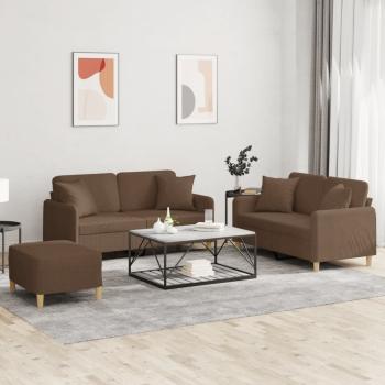 ARDEBO.de - 3-tlg. Sofagarnitur mit Kissen Braun Stoff