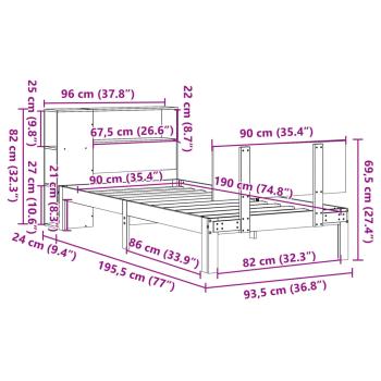 Massivholzbett mit Regal ohne Matratze Weiß 90x190 cm Kiefer