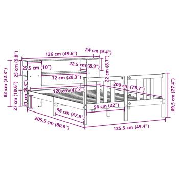 Bücherregalbett ohne Matratze 120x200 cm Massivholz Kiefer