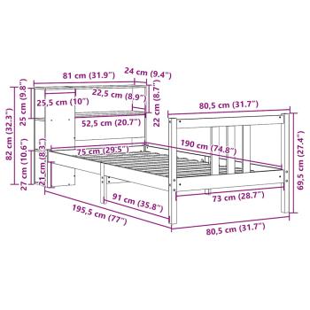 Bücherregalbett ohne Matratze 75x190 cm Massivholz Kiefer