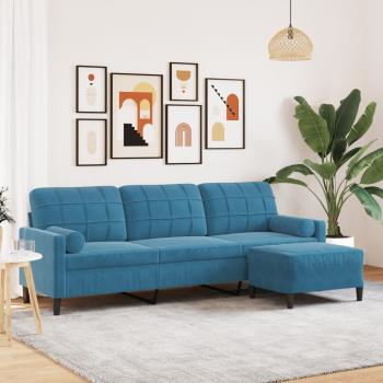 ARDEBO.de - 3-Sitzer-Sofa mit Hocker Blau 210 cm Samt