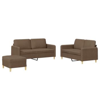 3-tlg. Sofagarnitur mit Kissen Braun Stoff