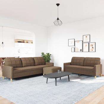 3-tlg. Sofagarnitur mit Fußhocker Braun Stoff