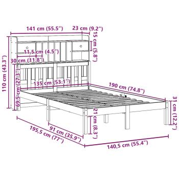 Massivholzbett mit Regal ohne Matratze 135x190 cm Kiefer