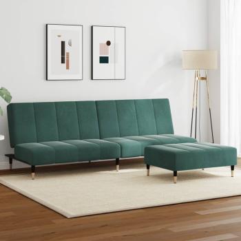 ARDEBO.de - Schlafsofa 2-Sitzer mit Fußhocker Dunkelgrün Samt