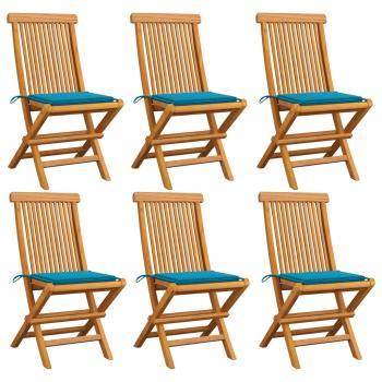 ARDEBO.de - Gartenstühle mit Blauen Kissen 6 Stk. Massivholz Teak