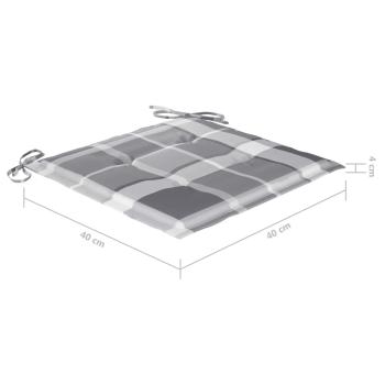 Gartenstühle mit Kissen 6 Stk. Grau Karomuster Massivholz Teak