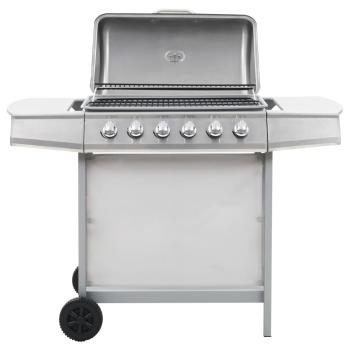 ARDEBO.de - Gasgrill mit 6 Flammen Edelstahl Silbern