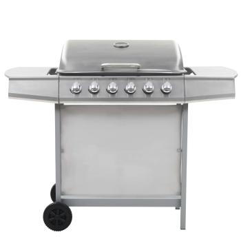 Gasgrill mit 6 Flammen Edelstahl Silbern