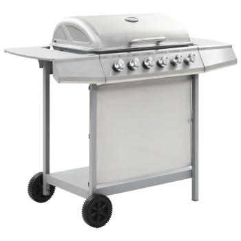 Gasgrill mit 6 Flammen Edelstahl Silbern
