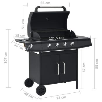 Gasgrill 4+1 Flammen Schwarz Stahl