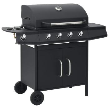 Gasgrill 4+1 Flammen Schwarz Stahl