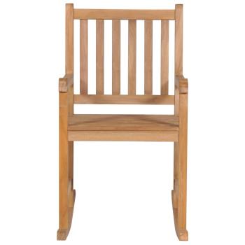 Schaukelstuhl mit Grauem Karomuster-Kissen Massivholz Teak