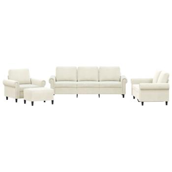 4-tlg. Sofagarnitur mit Kissen Creme Samt