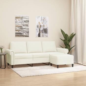 ARDEBO.de - 3-Sitzer-Sofa mit Hocker Creme 180 cm Samt