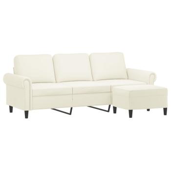 3-Sitzer-Sofa mit Hocker Creme 180 cm Samt