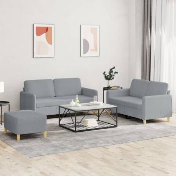 ARDEBO.de - 3-tlg. Sofagarnitur mit Kissen Hellgrau Stoff
