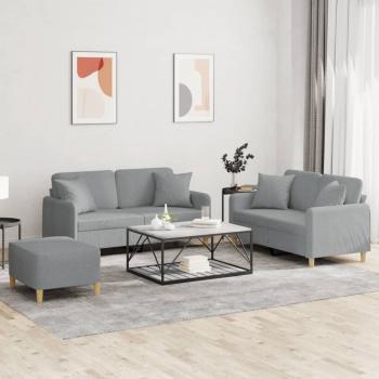 ARDEBO.de - 3-tlg. Sofagarnitur mit Kissen Hellgrau Stoff