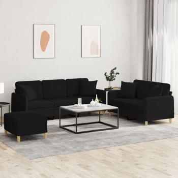 ARDEBO.de - 3-tlg. Sofagarnitur mit Kissen Schwarz Stoff
