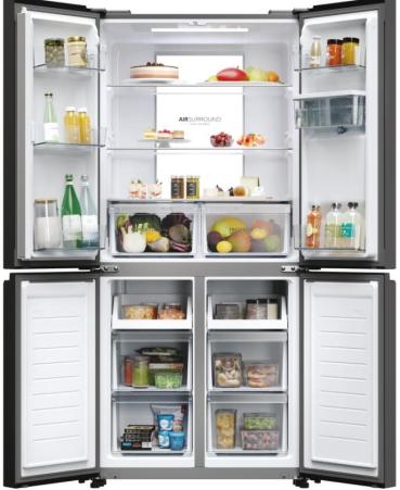 Haier HCR7818DWPT Stand Side-by-Side Kombination, 83,3 cm breit, 463 L, NoFrost, Humidity Zone, Wassertank, Wasserspender, Day Light LED, Slate black
