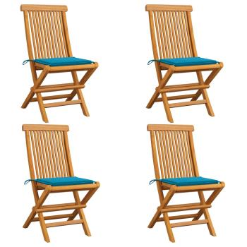 ARDEBO.de - Gartenstühle mit Blauen Kissen 4 Stk. Teak Massivholz