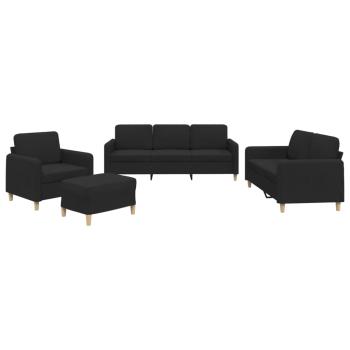 4-tlg. Sofagarnitur mit Kissen Schwarz Stoff