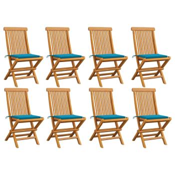 ARDEBO.de - Gartenstühle mit Blauen Kissen 8 Stk. Massivholz Teak