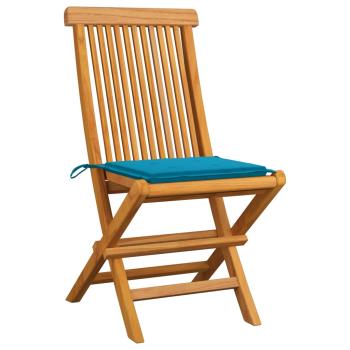 Gartenstühle mit Blauen Kissen 8 Stk. Massivholz Teak