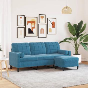 ARDEBO.de - 3-Sitzer-Sofa mit Hocker Blau 180 cm Samt