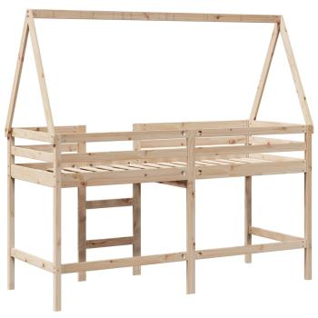 Hochbett mit Leiter und Dach 90x190 cm Massivholz Kiefer