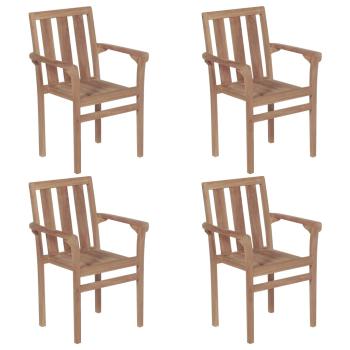 Stapelbare Gartenstühle mit Kissen 4 Stk. Massivholz Teak