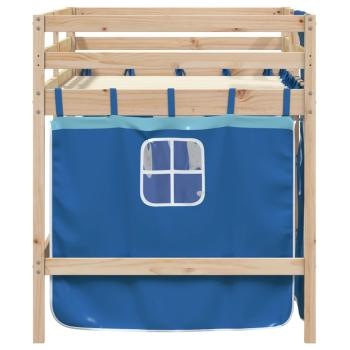 Kinderhochbett mit Vorhängen Blau 90x190 cm Massivholz Kiefer