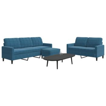 ARDEBO.de - 3-tlg. Sofagarnitur mit Kissen Blau Samt
