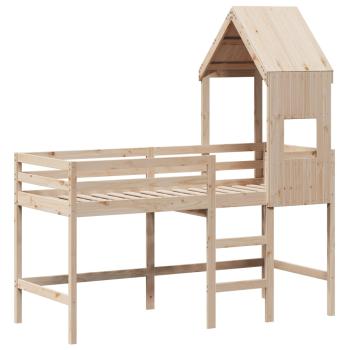 Hochbett mit Leiter und Dach 90x190 cm Massivholz Kiefer