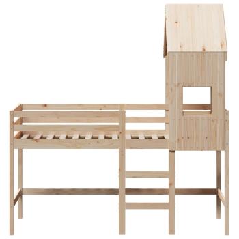 Hochbett mit Leiter und Dach 90x190 cm Massivholz Kiefer