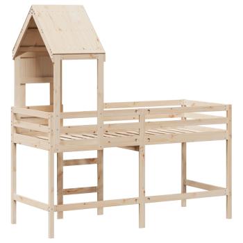 Hochbett mit Leiter und Dach 90x190 cm Massivholz Kiefer