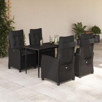ARDEBO.de - 5-tlg. Garten-Essgruppe mit Kissen Schwarz Poly Rattan